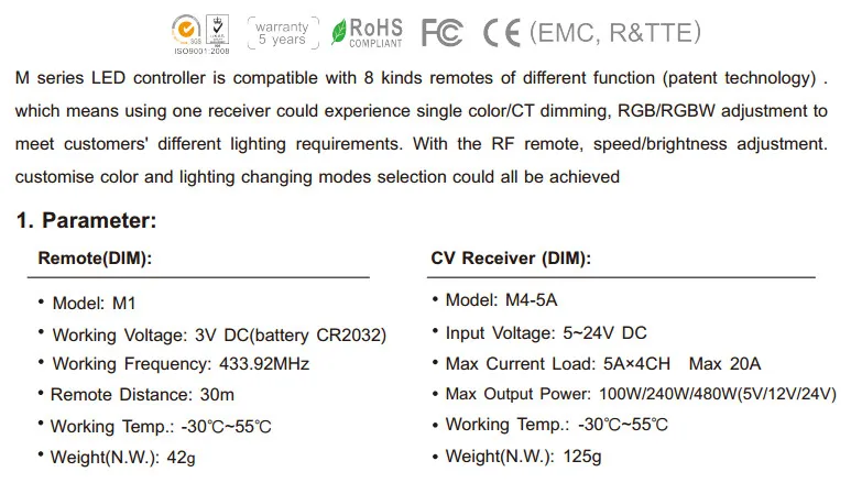 M1 RF беспроводной сенсорный пульт дистанционного M4-5A DC12-24V 5A* 4CH 20A выход приемник Led 5050 3528 светильник димер контроллер