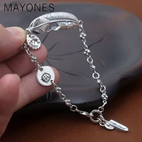 mayones vintage indian style eagle sun feather tag bracelet men women 100 pure sterling silver 925 handmade thai silver jewelry