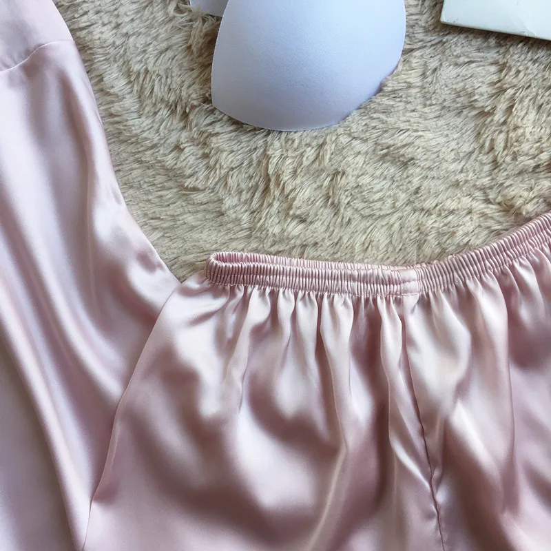 

Summer Silk Pajama Set for Women Home Night Sleeping Soft Top Short Nightgown Lady Pyjama Suit Female Home Wearing