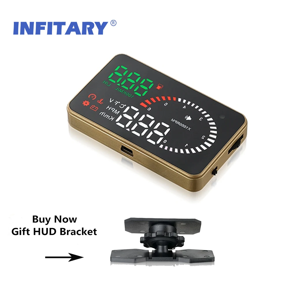 Infitary Universal 3 Inch Car OBD2 HUD Head Up Display X6 Overspeed Warning System Windshield Speed Projector 12V OBDII EUOBD | Автомобили