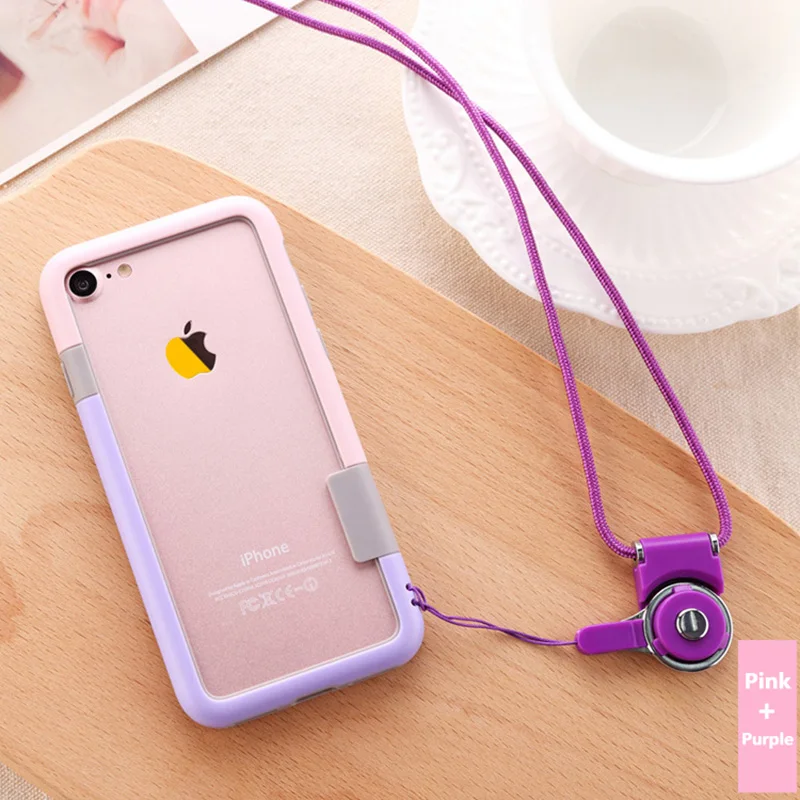 Pink Purple Сверхмощный гибридное воздействие, ударопрочный Прочный чехол-бампер для iPhone XS Max XR X 8 7 6 S 6 Plus 5s PC+ TPU рамка с ремешком - Цвет: Pink Purple