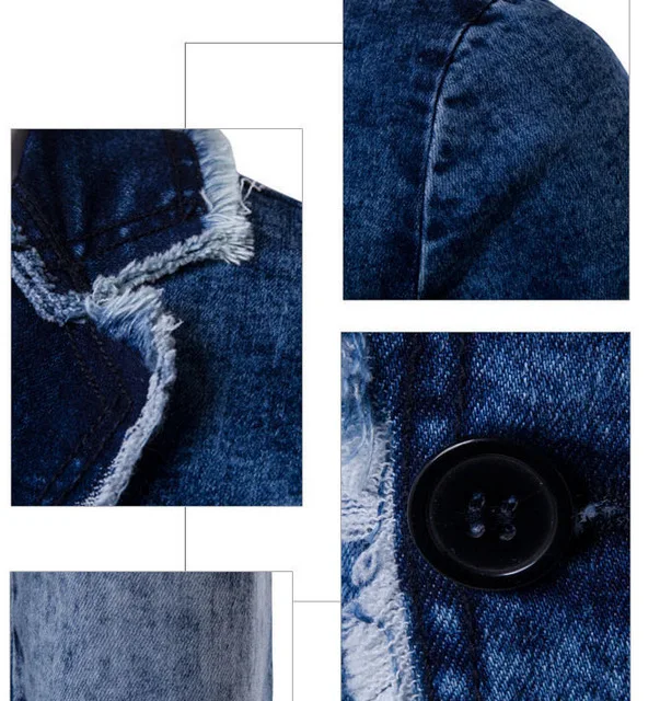New Men's Jeans Suit Jacket 2018 Two-button Trim Fur-trimmed Casual Mens Blazer Blue Blazers | Мужская одежда