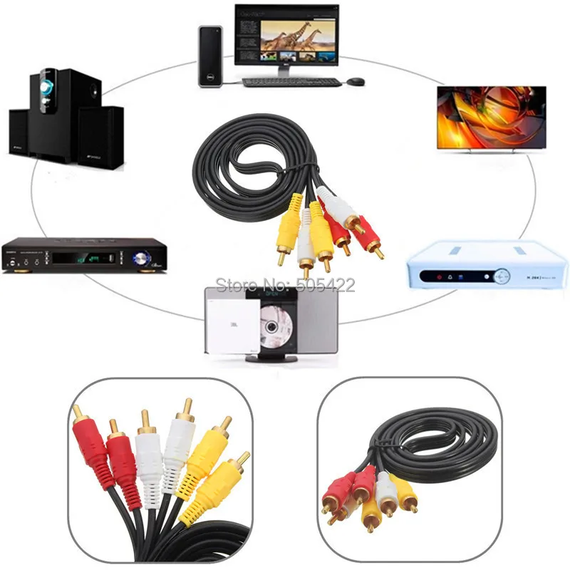 20 шт./лот оптовая продажа 5 футов Премиум 3 RCA позолоченный Композитный Аудио Видео
