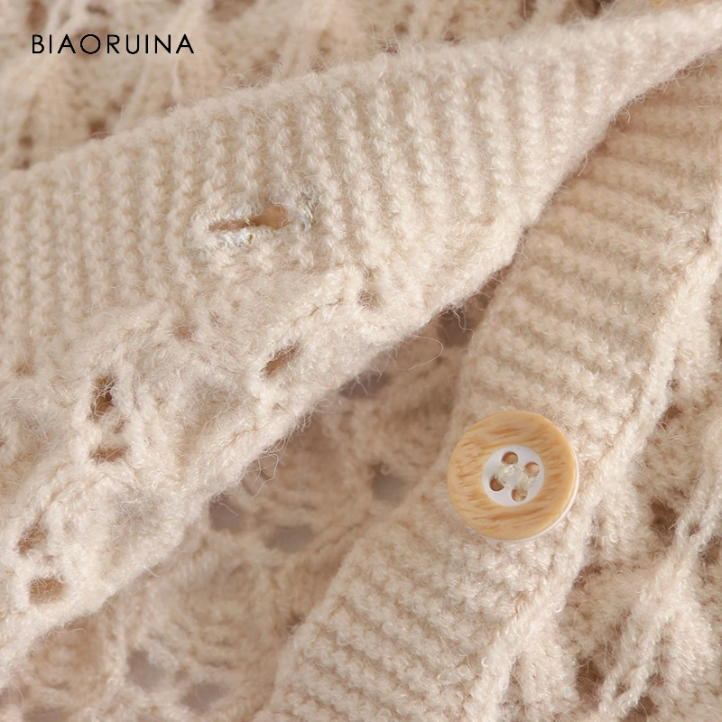 BIAORUINA, Женский Повседневный однотонный вязаный кардиган, женский модный однобортный свитер с v-образным вырезом, универсальные свитера
