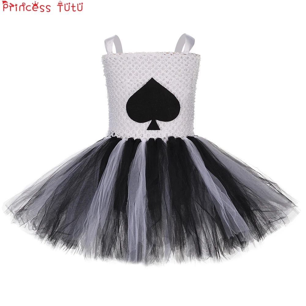 Poker Spade Heart Cos Girl Tutu Dress White&ampBlack School Party Group Costume Novel Children Birthday | Детская одежда и обувь