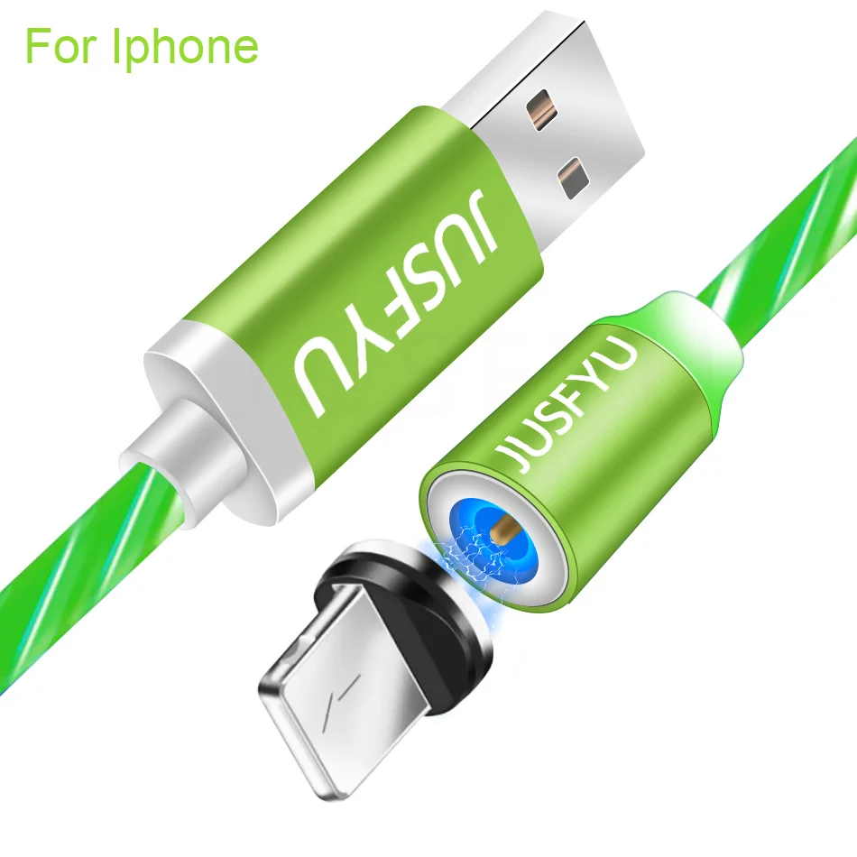 For iPhone Green Магнитный usb-кабель для iPhone XR XS MAX 7 8 Micro type C зарядное устройство для быстрой зарядки Магнитный зарядный USB-C type-C - Цвет: For iPhone Green