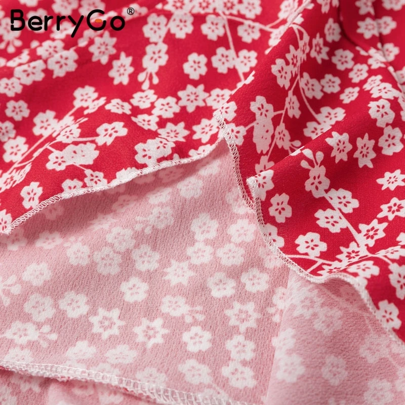 Женское платье с поясом BerryGo летнее большого размера цветочным принтом и