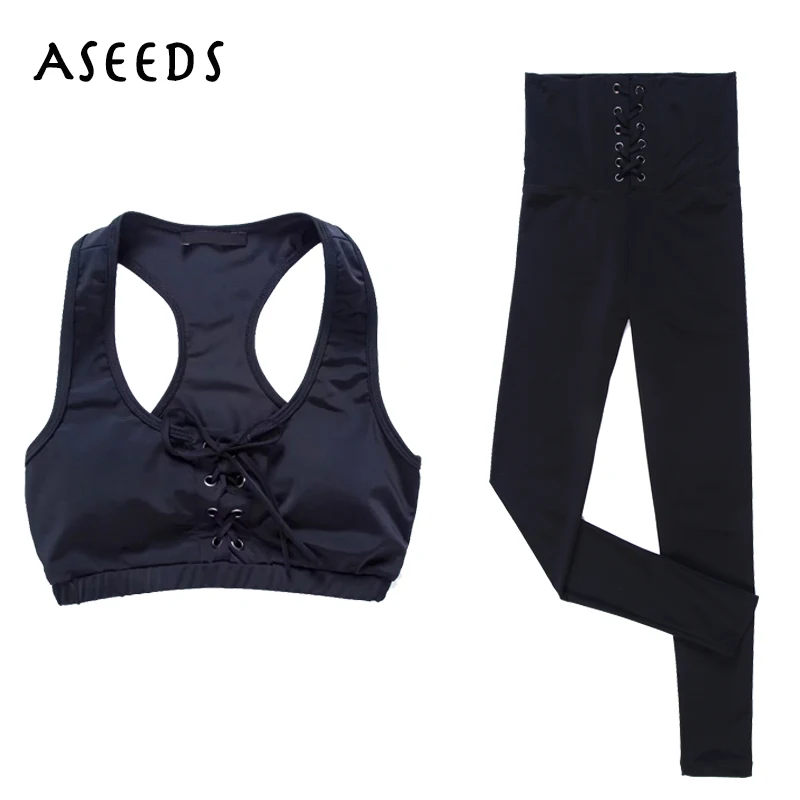 

black womens 2 piece outfit sets Fitness Sportwear Crop Top Vest and lace up Skinny Legging sweatpants 2018 Women Tracksuit Set