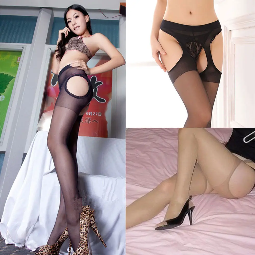 

Women Ultra Sheer Shiny Glossy Crotchless Pantyhose Adult Stockings Tights