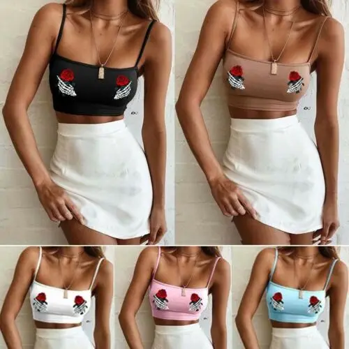 Женский укороченный топ без рукавов повседневный однотонный с цветочным принтом