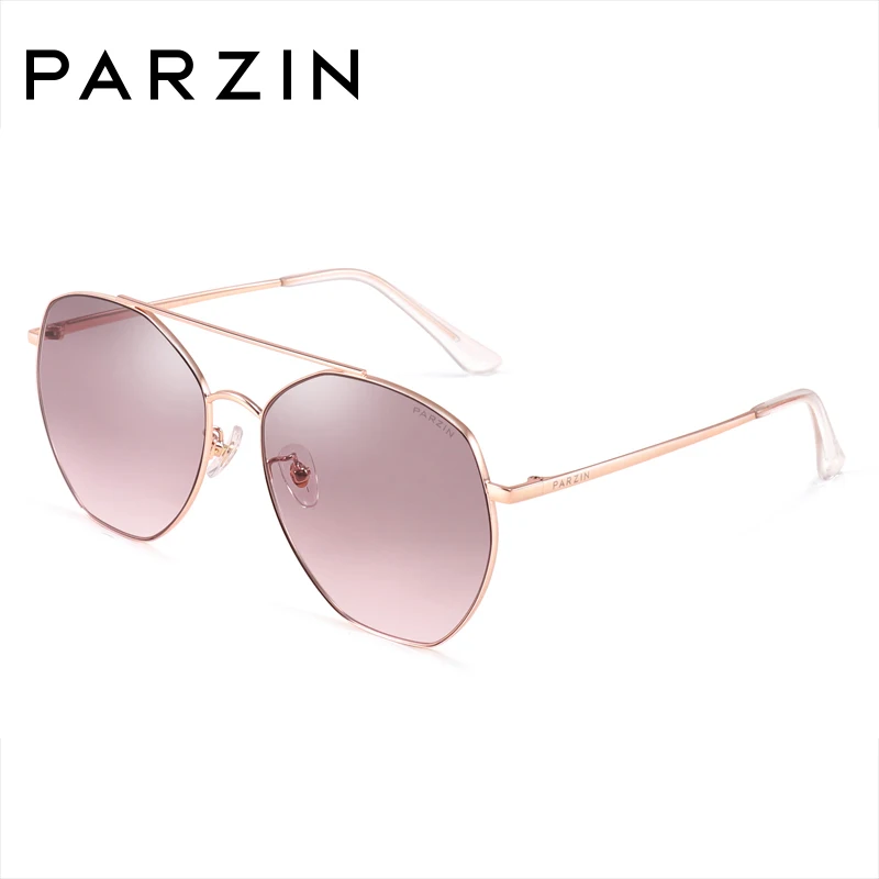 Brown PARZIN Women's Sunglasses Brand Designer High Quality Metal Large Frame Sunglasses Fashion Light Color Trend Sunglasses New - Цвет линз: Brown