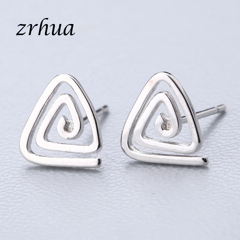triangle 3 ZRHUA 925 пробы серебряные Простые серьги-гвоздики подарок pendientes oorbellen букле d'oreille femmes Новая коллекция рождественские подарки - Окраска металла: triangle 3