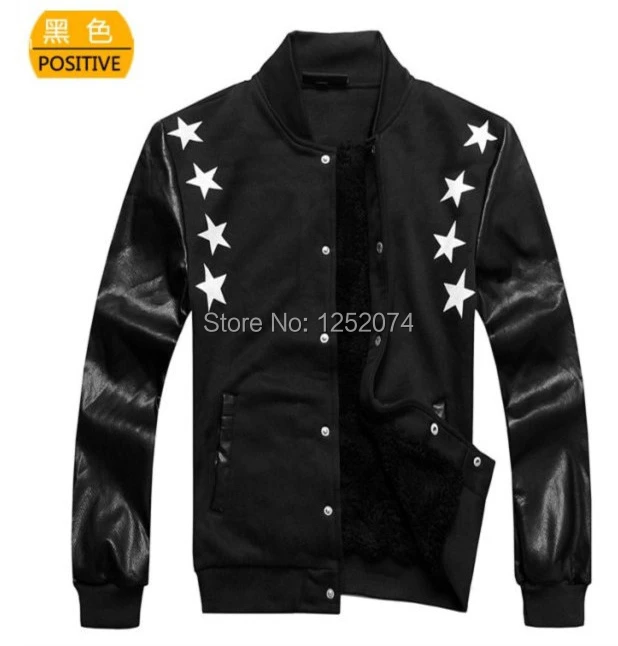 Jacket Men 2015 Tide Brand New Spring Men's Baseball Uniform Number 77 Pentagram Leather Sleeve Stand Collar Coat Xg-69 |