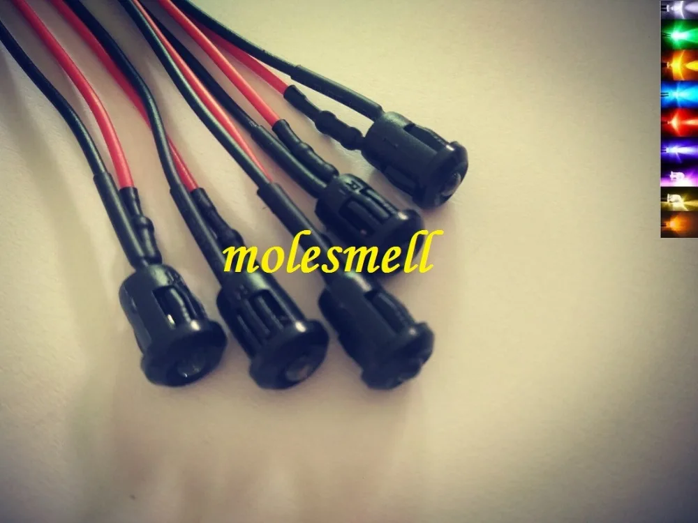

5pcs 3mm 3V DC Pre-Wired water clear round LED + Bezel Holder Light Lamp red yellow blue green white orange uv pink warm white