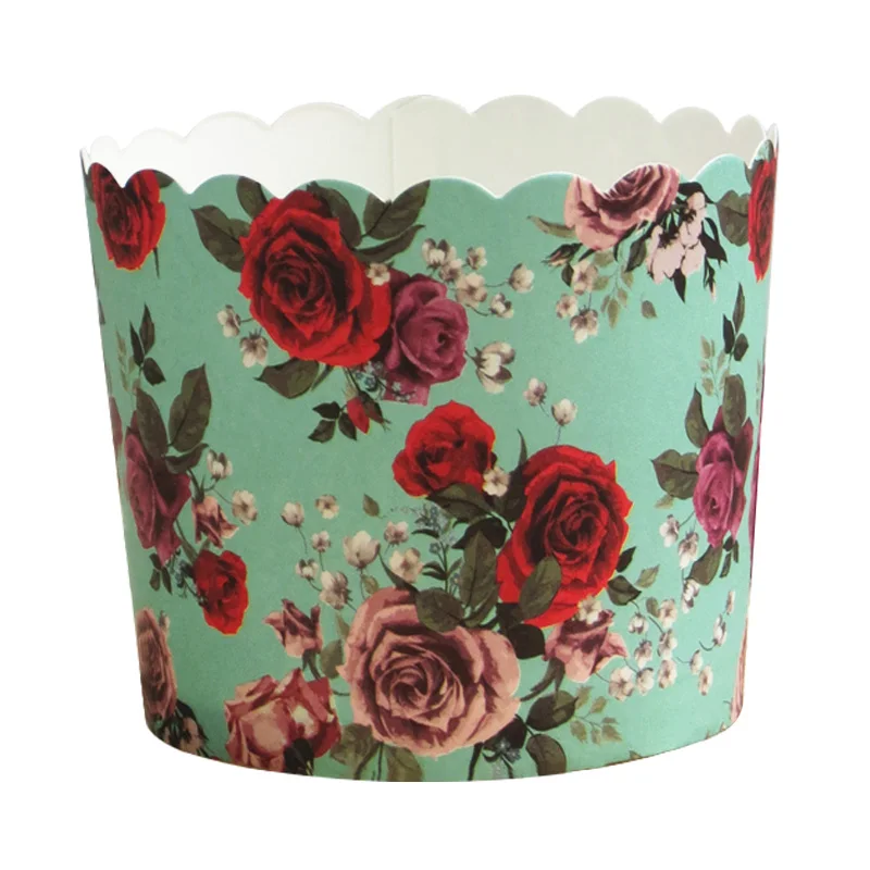 Конверты для кексов муффинов с красно-белыми цветами на зеленом фоне, 50 штук, большой размер, для свадьбы, дня рождения, самостоятельной выпечки.