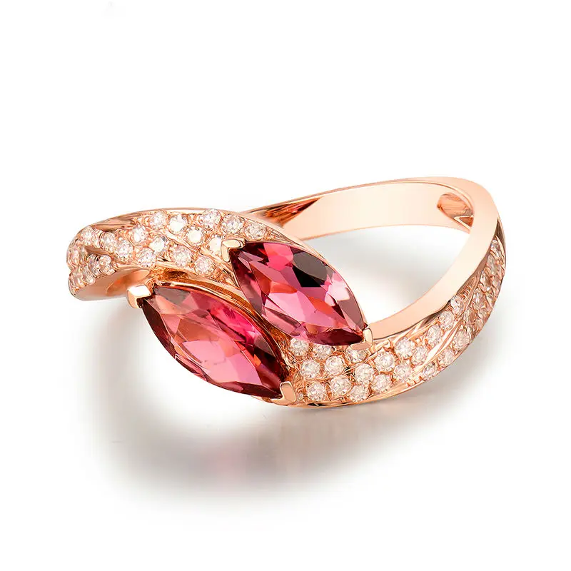 LOVERJEWELRY потрясающее кольцо с розовым турмалином маркиза натуральным бриллиантом