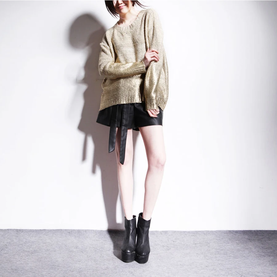 2015 New Winter Fashion Stylish Gold Hot Stamping Loose Long Sleeve Knitted Sweaters For Women Graduated Colors Pullovers | Женская