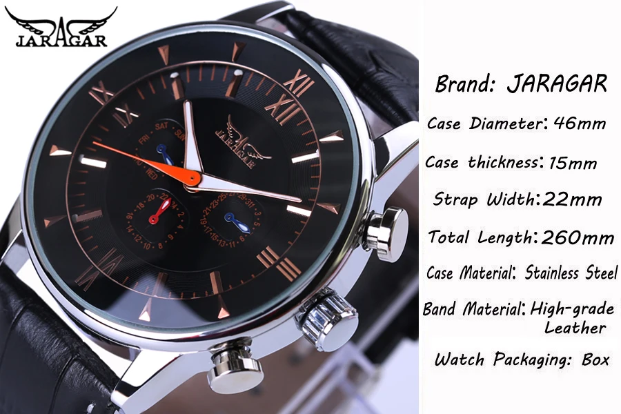 Часы Jaragar Мужские С 3 маленькими циферблатами модные брендовые Роскошные