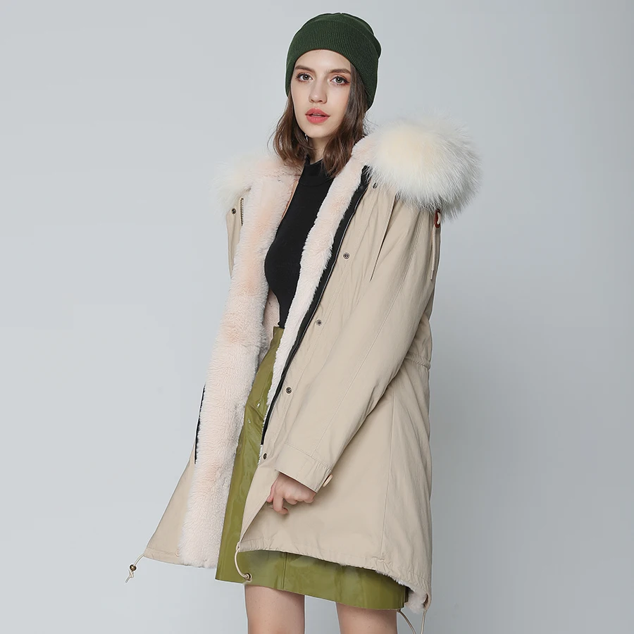OFTBUY новая зимняя куртка, пальто для женщин, пальто с натуральным мехом, большой воротник из натурального меха енота, куртка цвета хаки, длинная парка, уличная одежда