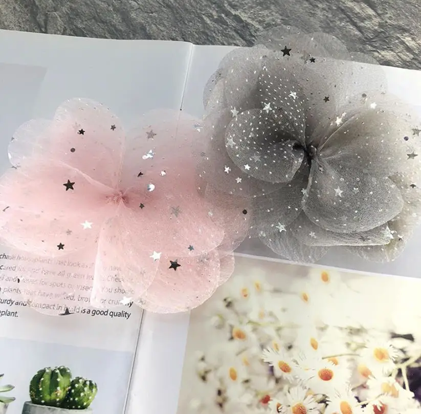 

New Korean Princess Chiffon Hair Clips Stars Hairpins Girls Glitter Knot Hair Bows Fashion Kids Headwear Hair Accessories J76