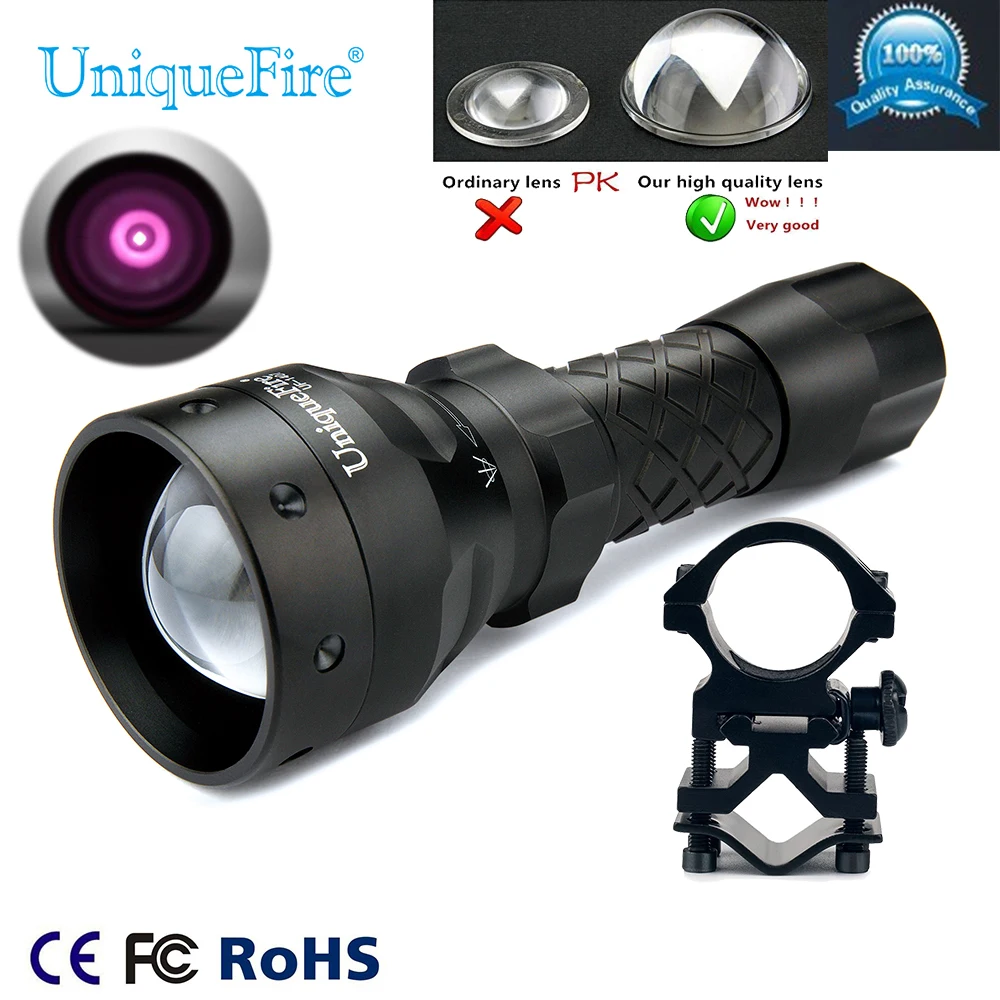 

UniqueFire 1407 IR 940nm Night Vision Flashlight Torch Zoomable 3 Modes Lamp Torch+Scope Mount for vision Hunting