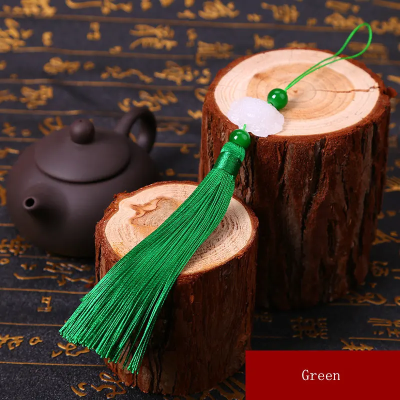 Green 2 шт Многоцветный белый нефритовый Лотос кисточки DIY ювелирные шторы одежды декоративные аксессуары ключ автомобиля сумка Подвеска для изготовления кисточки - Color: Green