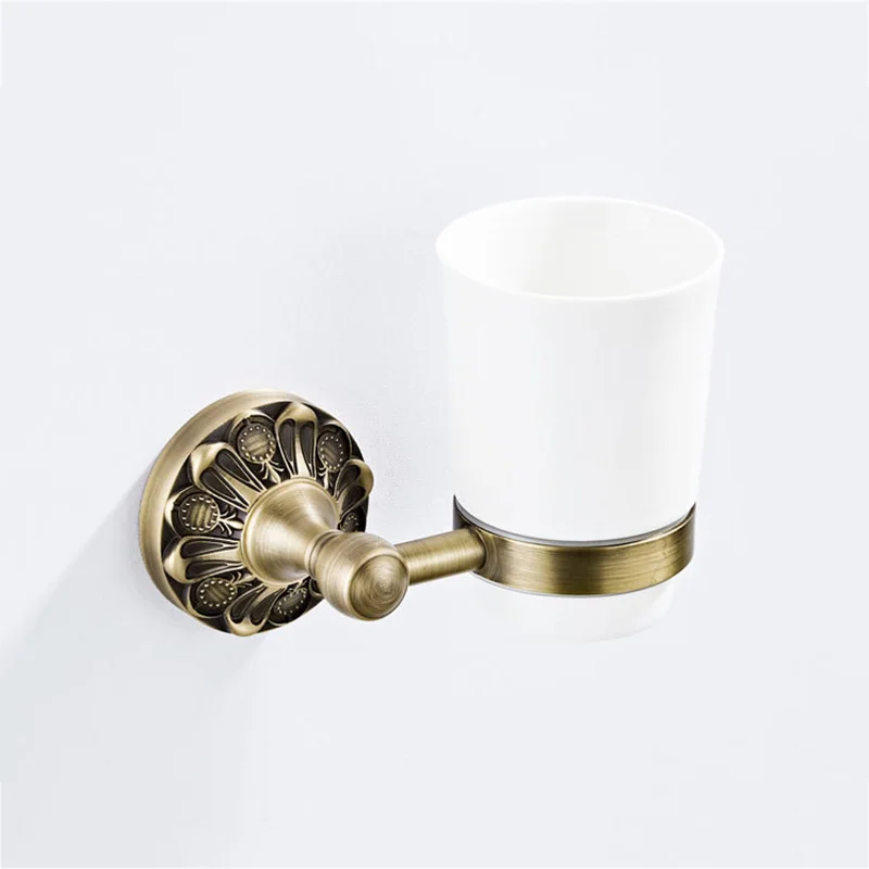 Single Cup Holder Античный Набор аксессуаров для ванной комнаты, бронзовый держатель для туалетной бумаги, держатель для ванной комнаты, мыльница, крючок для халата, держатель для туалетной бумаги, кольцо для полотенец - Цвет: Single Cup Holder