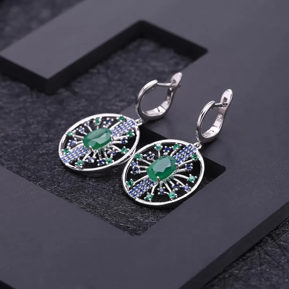 GEM'S BALLET 2.58Ct Natural Agate Gemstone Earrings 925 Sterling Sliver Vintage Palace Drop For Women Fine Jewelry | Украшения и