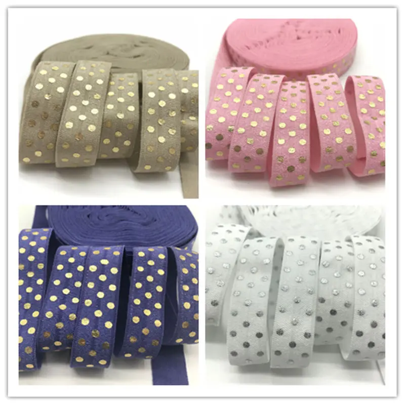 

4 Color Polka Dots Print Fold Over Elastic FOE Ribbon 10yard DIY Sewing Clothing Accessories Headwear Elastic Hair Band Bracelet