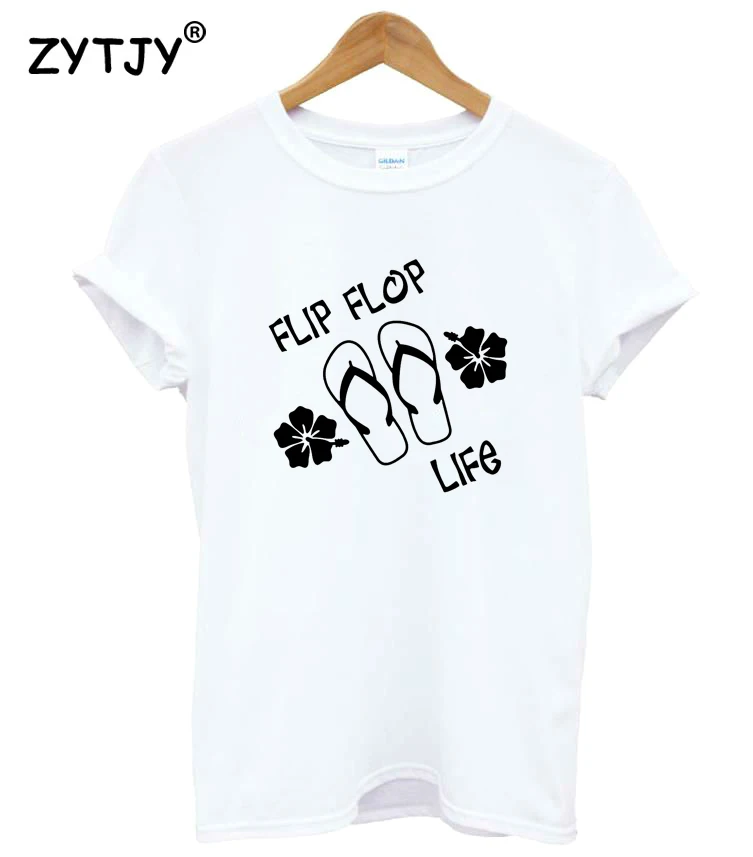 Флип флоп жизни пляжные Гавайи принт Для женщин футболка хлопковая забавная для