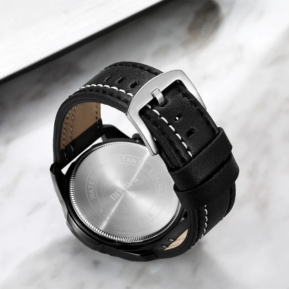 BAGARI Для мужчин часы военный Водонепроницаемый кожаный ремешок s лучший бренд