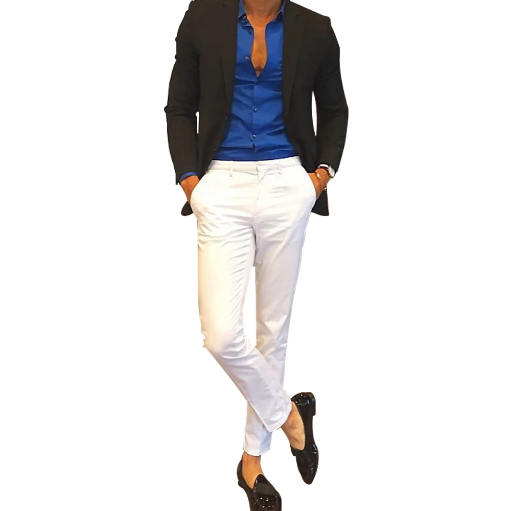 

Men's Casual Fashion Slim Fit Flat Straight White Iron Free Pants For Wedding Party With New Style Or Any Party Men's Pants