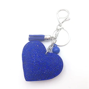 royal blue Качество-это первая Женская симпатичная цепочка для ключей, кольцо, стразы, сердце, подарок, пункт 10 цветов, мозаичная кожаная кисточка, как оптом - Цвет: royal blue