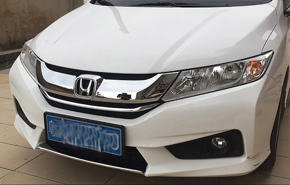 Для Honda City- АБС ХРОМ наружный передний Центральная решетка обшивка полоски решетка Streamer автомобиля Передняя Защитная панель бампера полоски