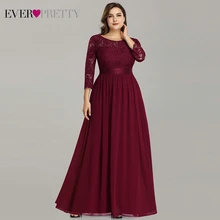 Шифоновое платье для матери невесты Ever Pretty, кружевные длинные платья больших размеров, трапециевидного силуэта, с рукавом 3/4, для свадебной вечеринки, разных цветов, EP07412, весна-лето