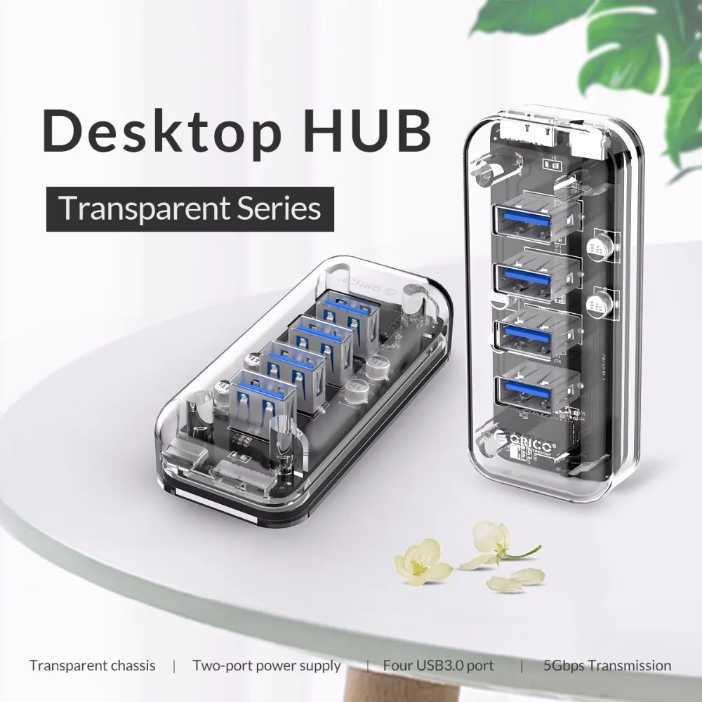 Прозрачный хаб ORICO высокоскоростной USB 3 0 с 4 портами портативный usb сплиттер для