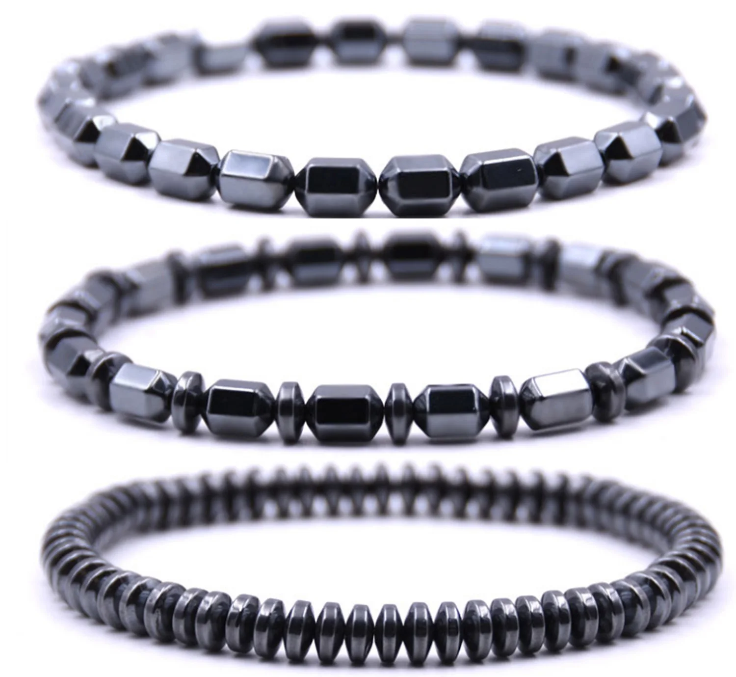 Fashion Natural hexagonal Hematite Beaded Bracelet for Wmen Men Power Stone Balance Healing Stretch Bangle & Bracelets