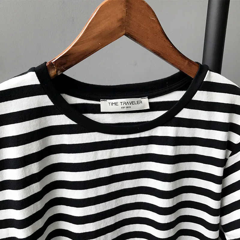 Для женщин Черный Белый o-образным вырезом в тонкую полоску Топы корректирующие