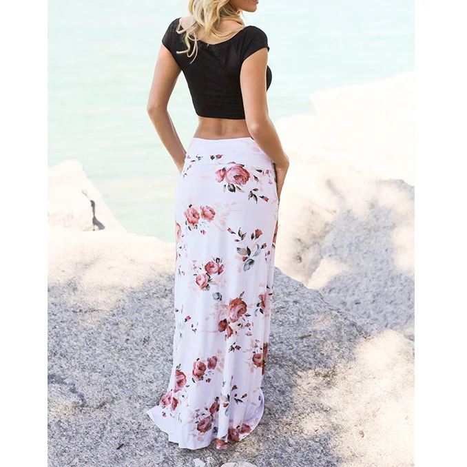 Богемная Женская юбка с цветочным принтом женская мода Свободная пляжная летняя