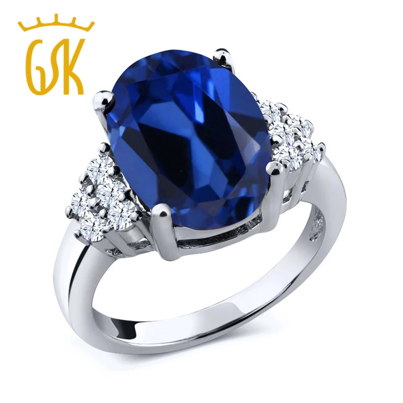 6 40 Ct овальное кольцо из стерлингового серебра 925 пробы с синим искусственным