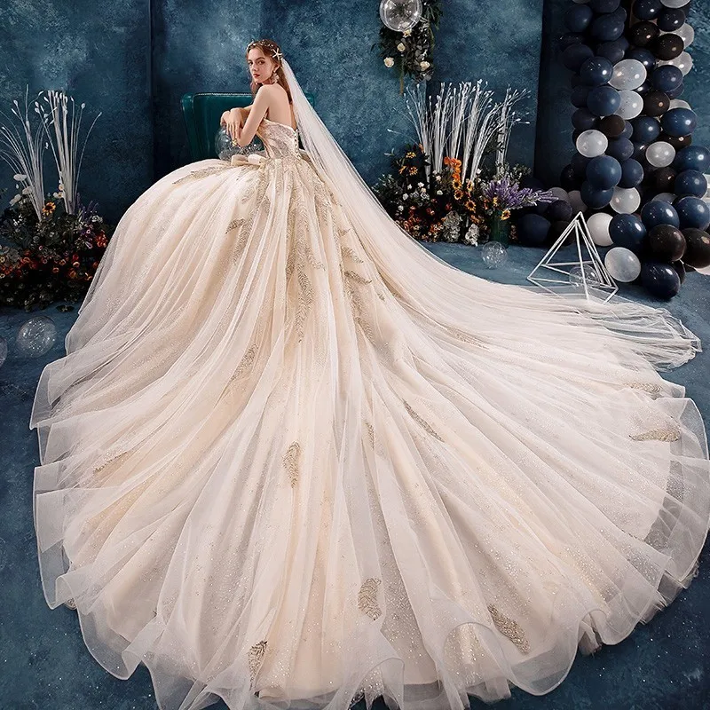 Vestidos De Noiva бальное платье без бретелек Золотое кружевное большого размера