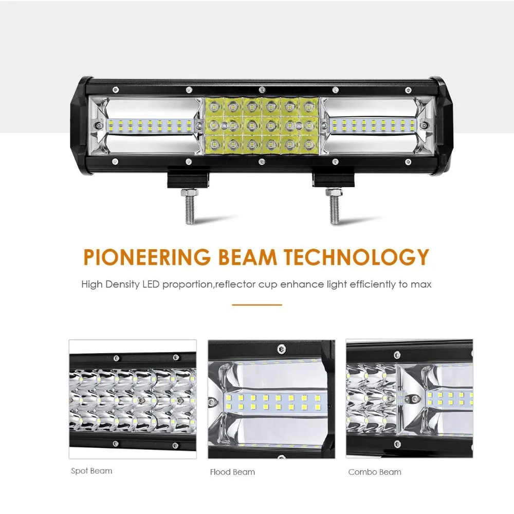 Partol 12&quot 162W Tri-Row LED Light Bar Combo Spot Flood Beam Offroad Work 4WD 4x4 6000K for Truck Camper Trailer | Автомобили и
