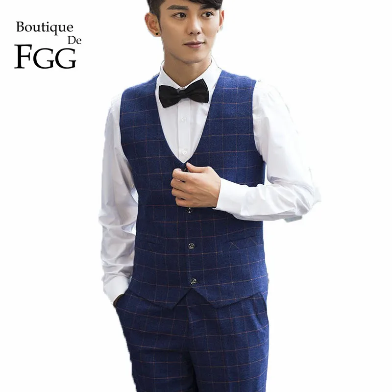 Бутик De FGG Китай SizeS 3XL Британский клетчатый темно синий мужской деловой костюм