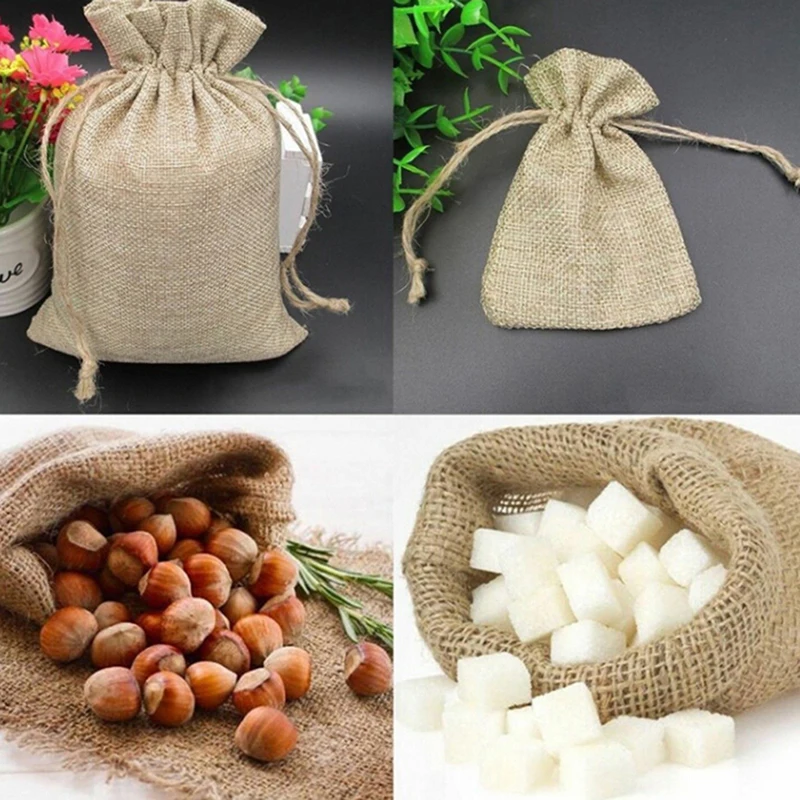 5 шт./лот новые льняные джутовые мешки подарочные пакеты на шнурке чехол для