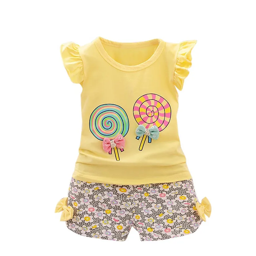 

2017 New Fashion 2PCS Toddler Kids Baby Girls Outfits Lolly T-shirt Tops+Short Pants Clothes Set B0780