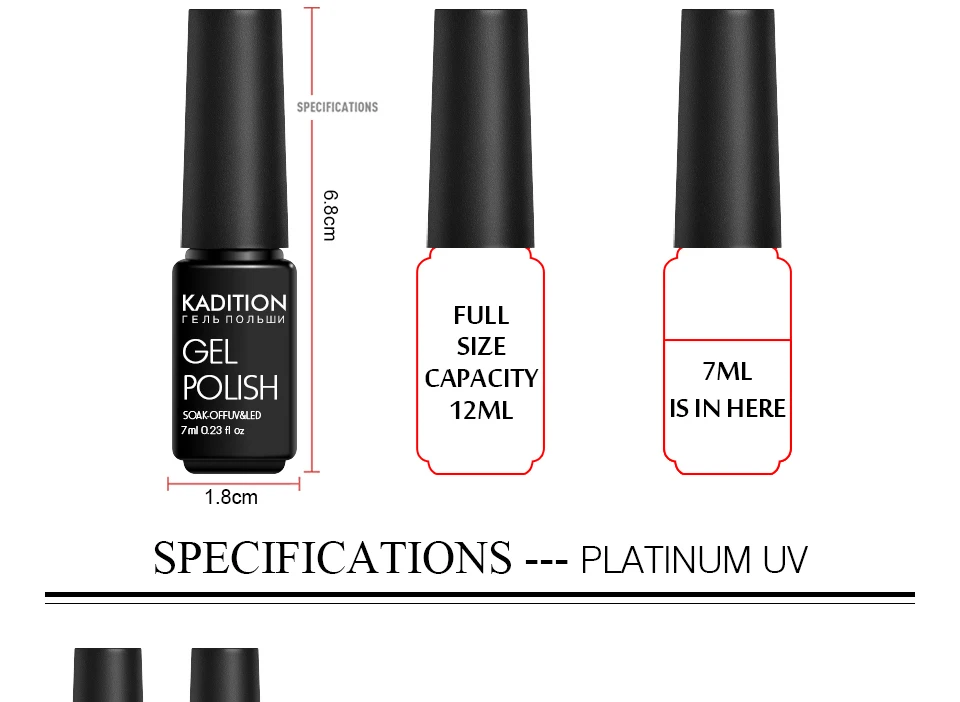 KADITION New Super Color Gel Paints Crystal Lacquer Nail Art UV LED Soak Off Platinum Glitter Pearl Diamonds Gel Nail Polish