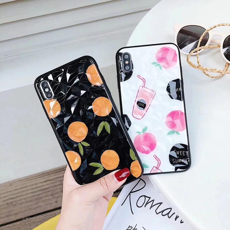 3D Diamond Pattern Orange Peach Case for Huawei P20 lite/P20 pro/Mate 20 Fruit Capa Nova 3/3i/4 Honor 8X Cover Hoesje |