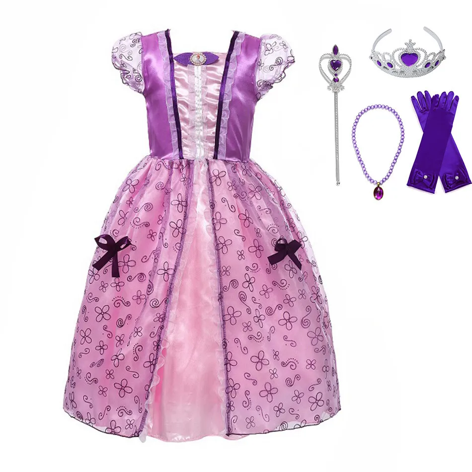 Princess Sofia Set Костюм принцессы Рапунцель, Золушки, Спящей красавицы, Белль, для маленьких девочек, костюм с аксессуарами, Детский костюм Эльзы, Анны, жасмина - Цвет: Princess Sofia Set
