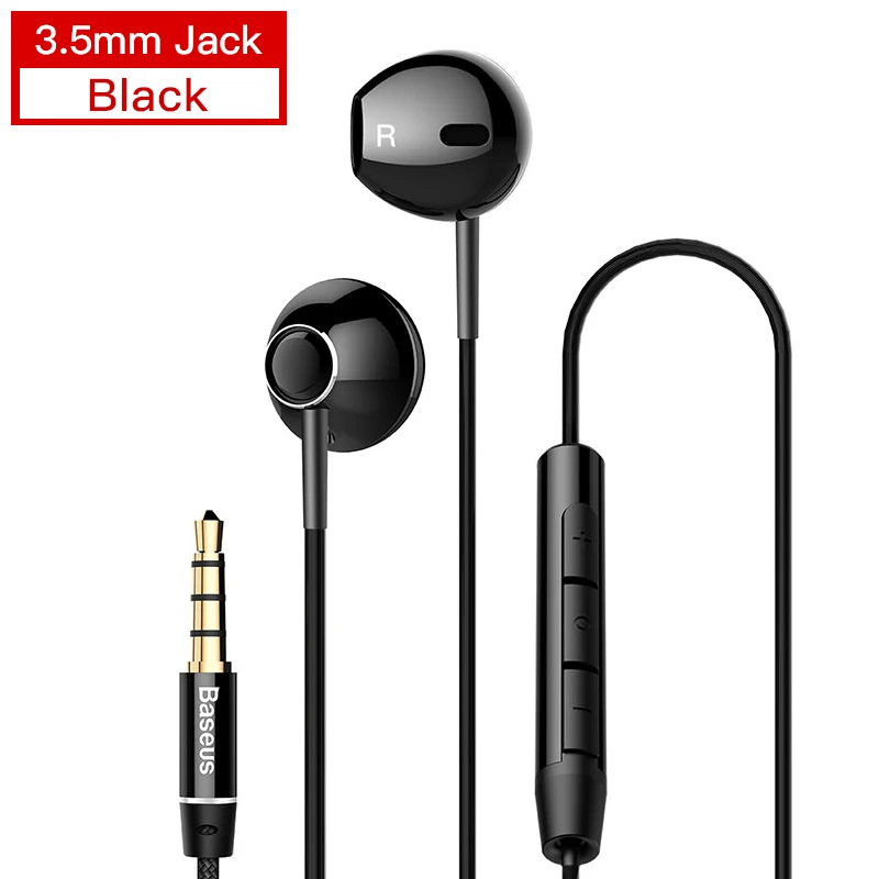 3.5mm Jack Black Baseus C06 проводные наушники типа C стереонаушники бас с микрофоном Спортивная гарнитура 3,5 мм разъем для iPhone huawei samsung наушники-вкладыши беспроводные наушники For iPhone Samsung Huawei Xiaomi - Цвет: 3.5mm Jack Black