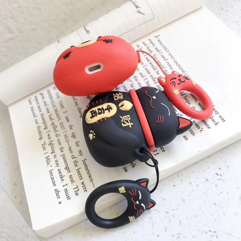 Мягкий силиконовый наушник чехол для Airpods милый 3D Lucky наушники в форме кота Apple 1 2